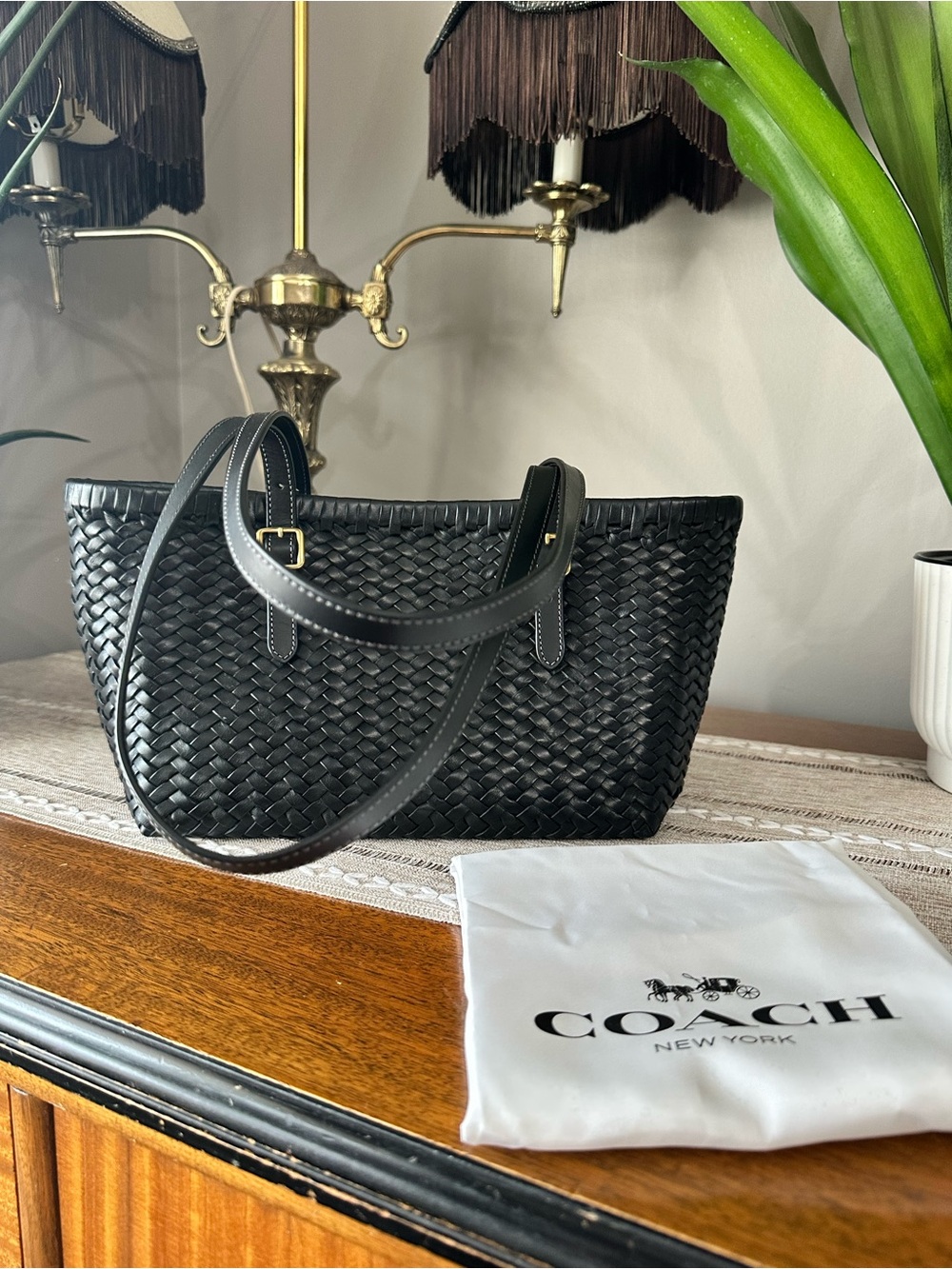 Coach Woven Swing Tote - Black/Gold - Leather - Picture 4 of 10